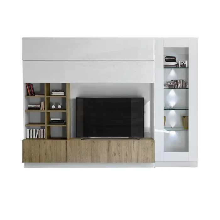 Aufbewahrungswand Wohnzimmermöbel TV-Schrank 2 Hängeschränke Bücherregal und Säulenschrank TFT-Linie Rovere Miele