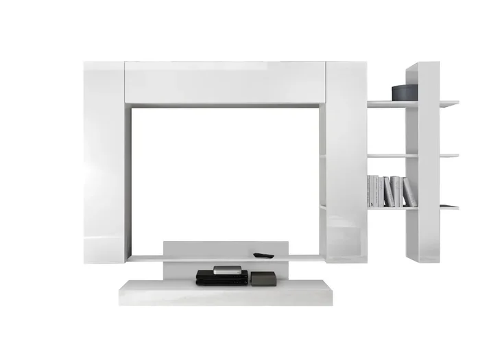 Ausgestattete Wand Wohnzimmermöbel 2 Wohnwände 1 TV-Schrank 1 Bücherregal in Melamin 259x40x175cm TFT Nico White