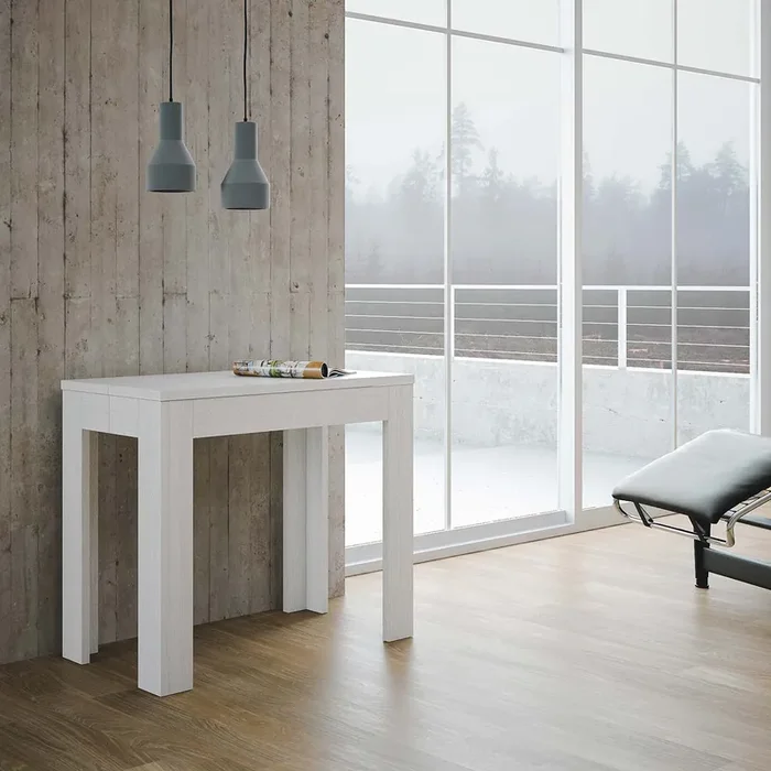 Ausziehbare Holzkonsole H76,5x47x90 / 247cm 4 Verlängerungen Itamoby Magix Glossy White Classic