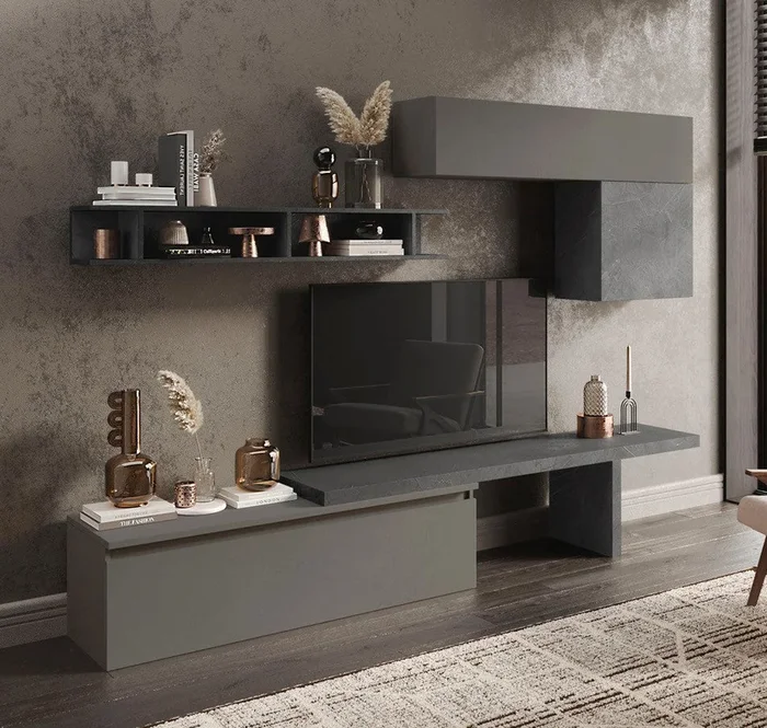 Bardera – Composizione soggiorno parete moderna con pensili e vani a giorno- vari colori