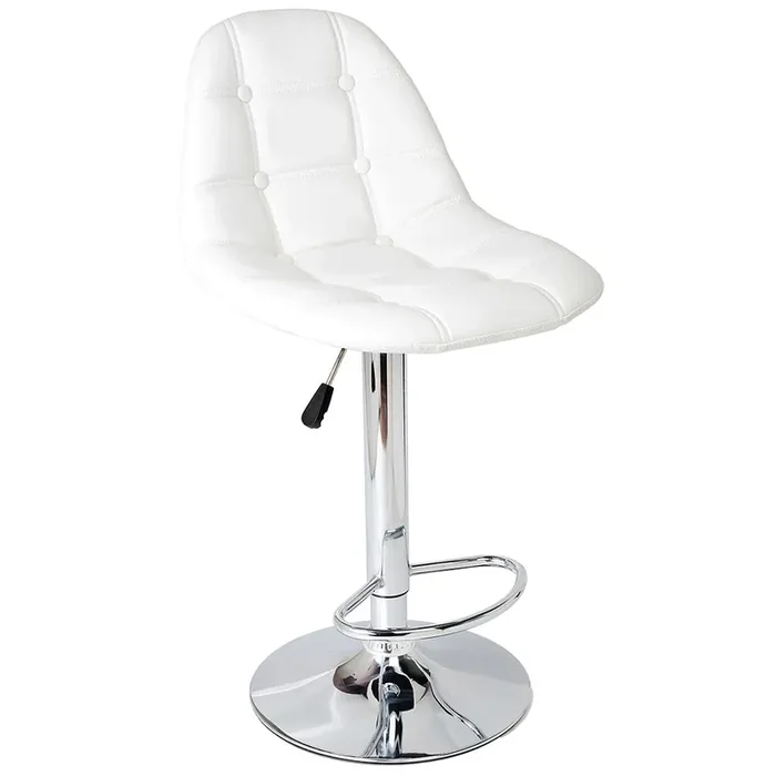 Barhocker mit Drehsitz und Gasfeder aus weißem Kunstleder