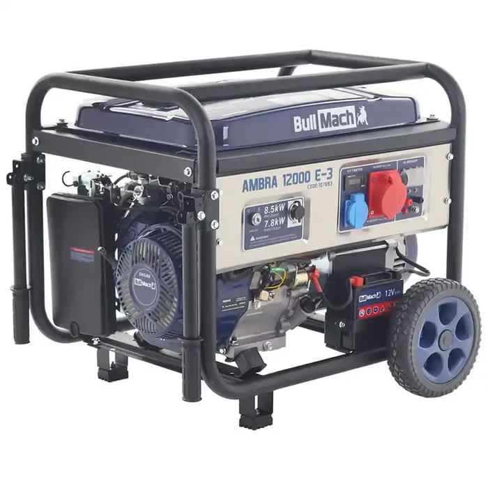 BullMach AMBRA 12000 E-3 – Generatore di corrente carrellato a benzina con AVR 8.5 kW – Continua 7.8 kW Trifase