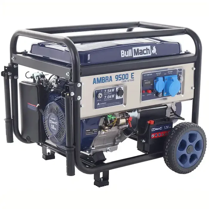 BullMach AMBRA 9500 E – Generatore di corrente carrellato a benzina con AVR 7.5 kW – Continua 7 kW Monofase
