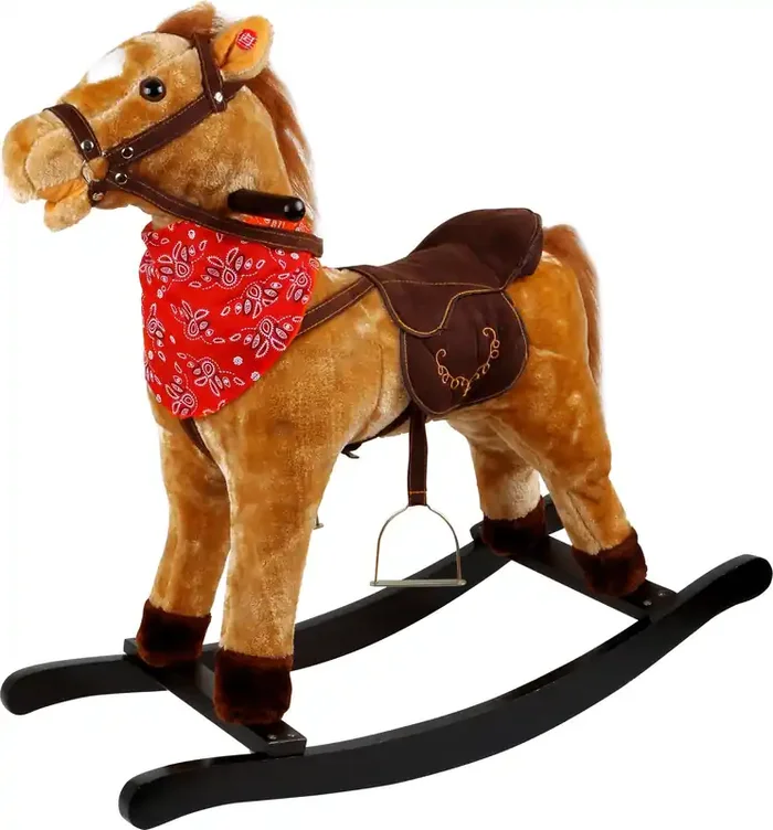 Cavallo a Dondolo in Peluche e Legno con Suoni per Bambini Kidfun