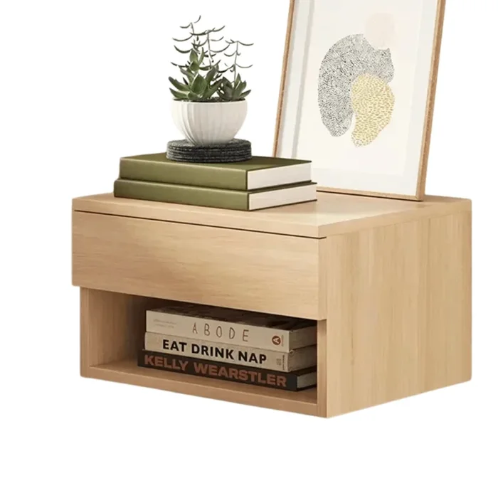 Comodino Sospeso Legno Diversi Colori Marrone Chiaro Scuro Arredamento Casa Camera Letto