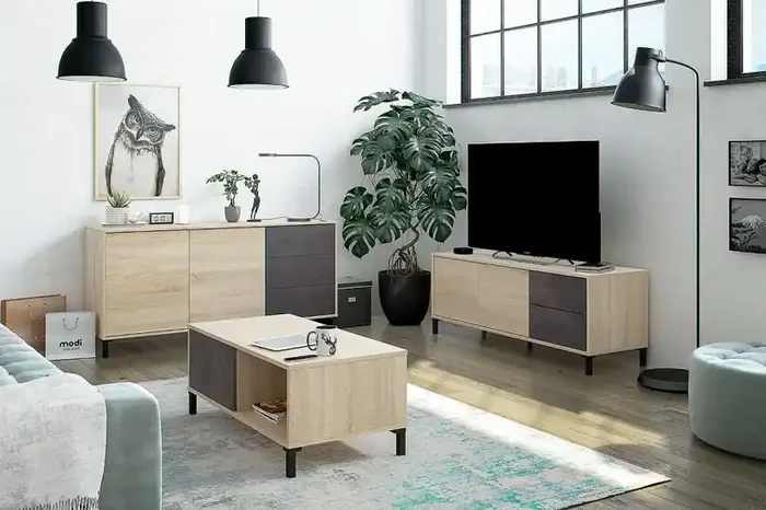 Couchtisch mit Aufbewahrungsregalen 40 x 100 x 50 cm Rizzetti Ocean Oak und Oxid