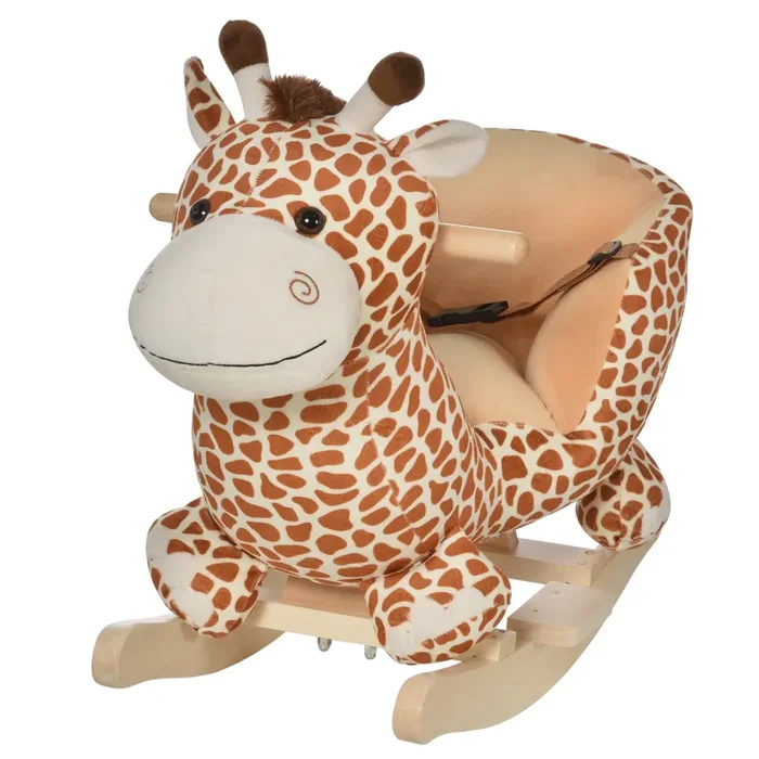Dondolo per Bambini in Legno Giraffa in Peluche con Suoni