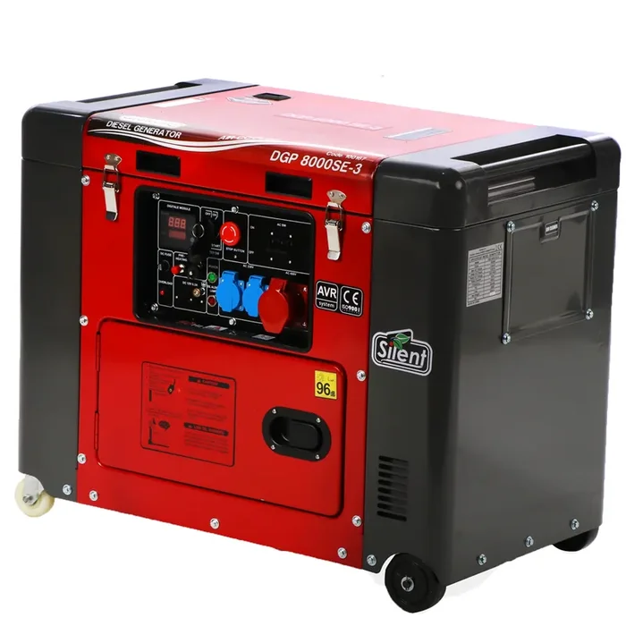 GeoTech-Pro DGP8000SE-3 – Generatore di corrente diesel silenziato carrellato con AVR 6 kW – Continua 5.5 kW Trifase