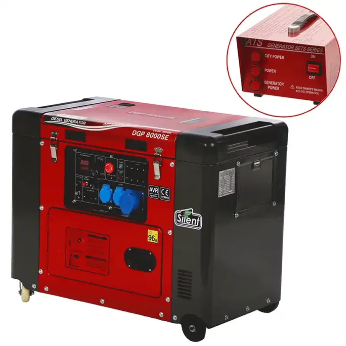 GeoTech-Pro DGP8000SE – Generatore di corrente diesel silenziato carrellato con AVR 6 kW – Continua 5.5 kW Monofase + ATS