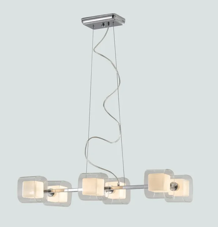 Hängeleuchter mit kubischen Lampenschirmen Transparentes Glas Weiß Metall Chrom G9 Umgebung I-YOGA-S6
