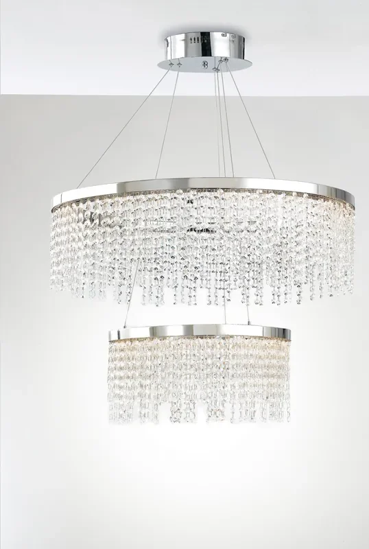 Hängeleuchter Zwei Ringe Metallanhänger Kristalle K9 Led 83 Watt Natürliches Umgebungslicht LED-VENUS-S75