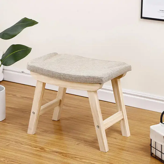 Hocker aus Stoff und Kiefernholz 48x33x42 cm Fumer James Grey