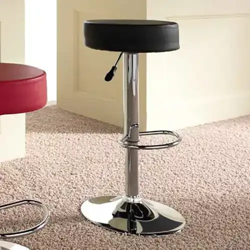 Hocker mit verchromter Basis und schwarzem Kunstledersitz 35x35x69 /82 cm Stones Khaleb Om /128 /B