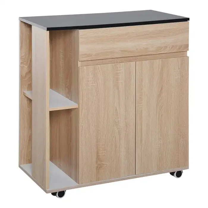 Küchenschrank mit Schubladen und Rädern aus schwarzem Eichenholz 78 x 39,5 x 88,5 cm