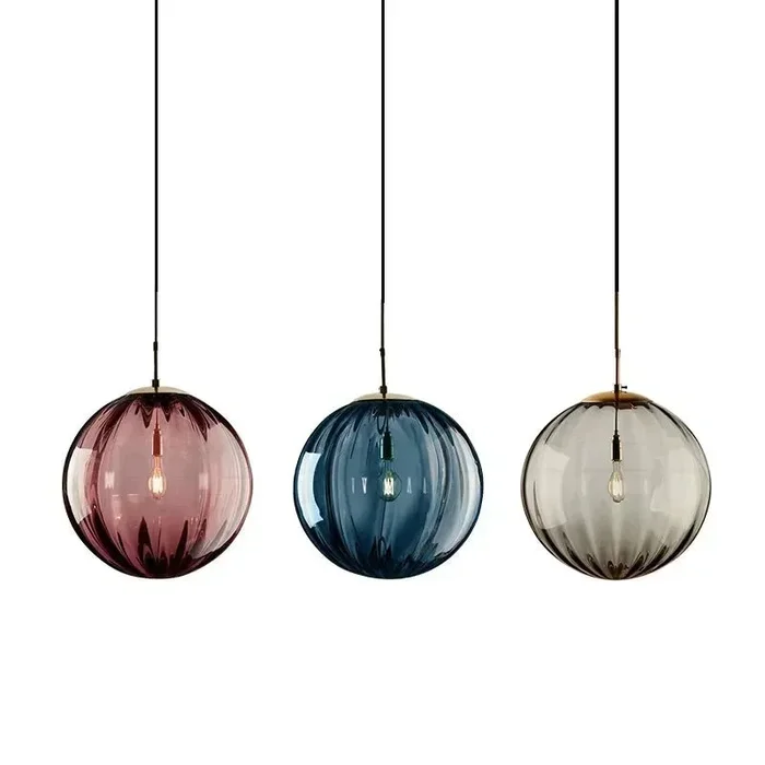 Lampadario Materiale Vetro Modello Sfera Diverse Colorazioni Design Moderno Innovativo Elegante