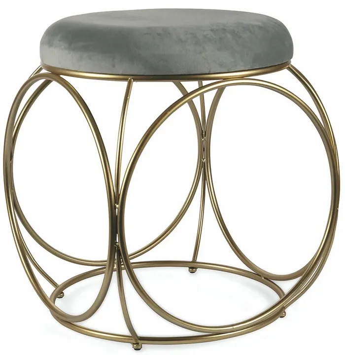 Runder Hocker Ø40×46 cm aus Eisen und grauem Soriani-Samt