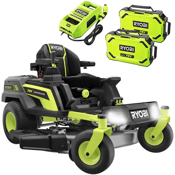 Ryobi ZTRX107 – Trattorino tagliaerba a batteria a raggio zero – 72V/20Ah – taglio da 107cm – 2in1