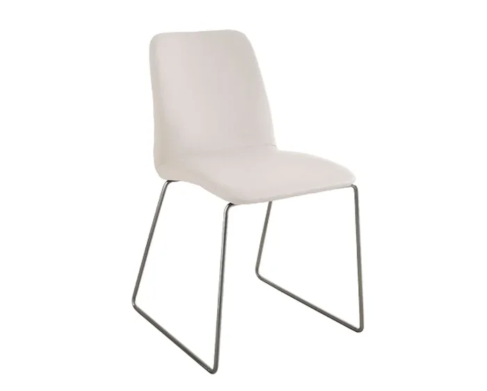 Satz mit 4 gepolsterten Stühlen aus weißem Kunstleder und Visson-Stahl