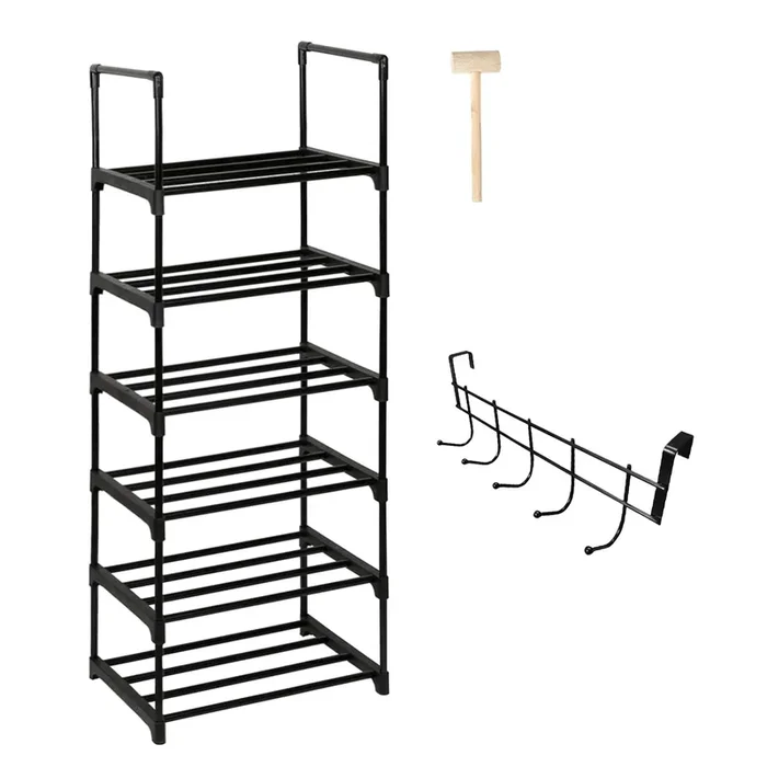 Scarpiera Diversi Ripiani Ampio Spazio Archiviazione Metallo Plastica Colore Nero