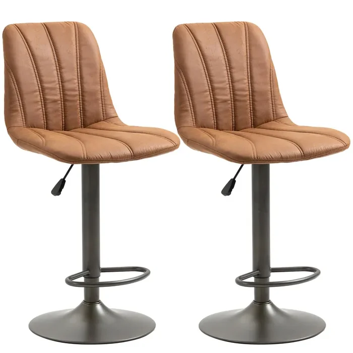 Set 2 Sgabelli Imbottiti 45x54x96-117 cm in Acciaio e Similpelle Marrone e Grigio