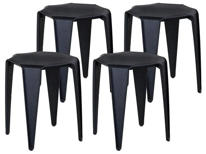Set 4 Hocker 35×35 cm aus schwarzem Polypropylen