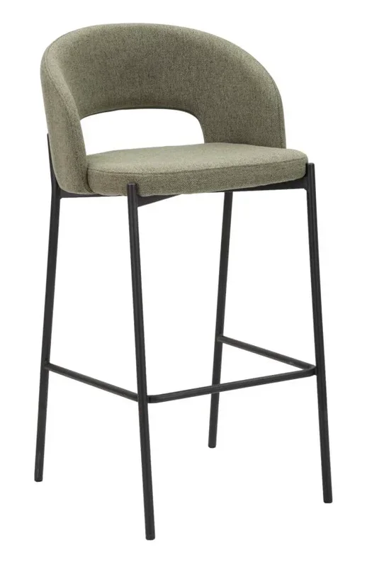 Set da 2 Sgabello alto con schienale in tessuto verde gambe in metallo cm 50x52x99h