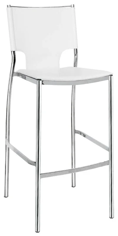Set da 2 Sgabello alto fisso moderno da soggiorno in acciaio ed ecopelle colore bianco cm 49x56x129h