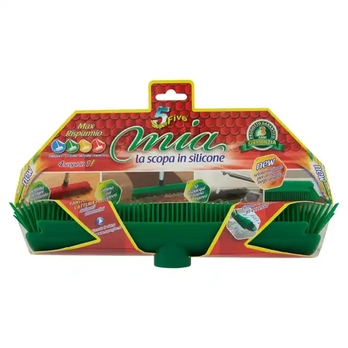 SUPERFIVE Mia SCOPA verde IN SILICONE 4 in 1 Cattura peli/polvere + “tira acqua”