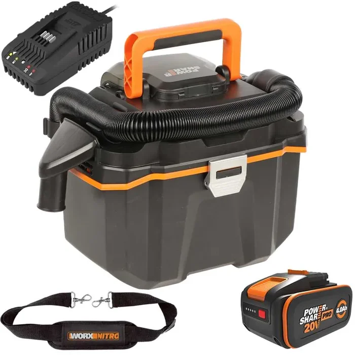 Worx Nitro WX031 – Aspiratore di solidi e liquidi portatile a batteria – 20V 4.0Ah
